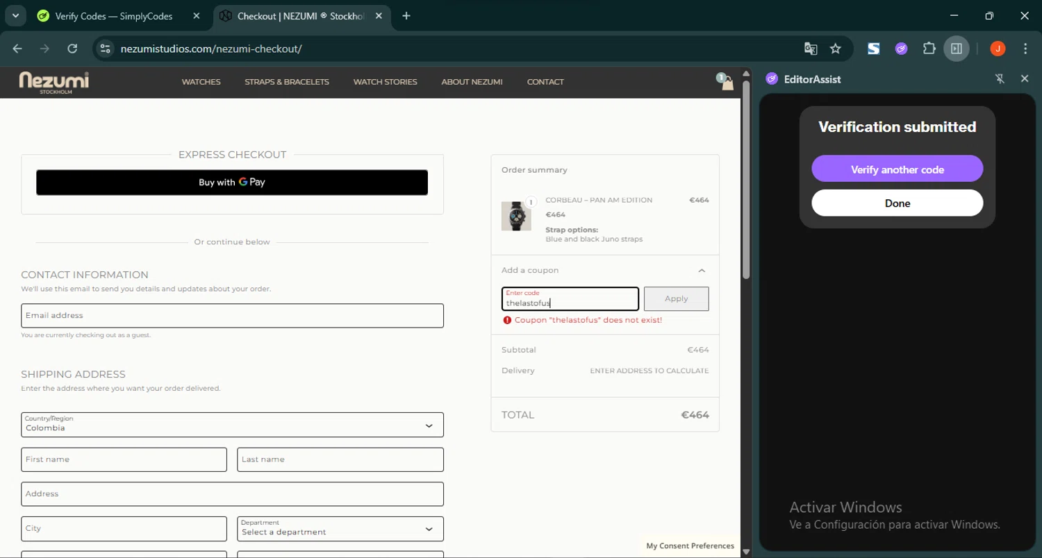 Nezumi Studios promo code screenshot showing code thelastofus applied at Nezumi Studios checkout page. Uploaded by SimplyCodes community member SilverRanger658 on Aug 5, 2025