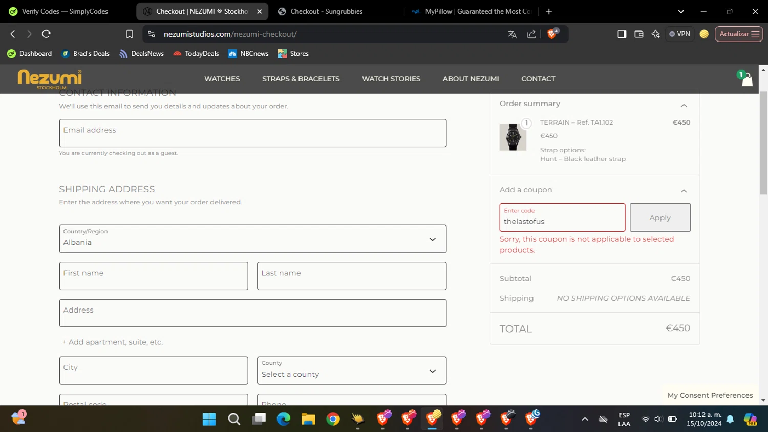 Nezumi Studios checkout page showing Nezumi Studios promo code box | Screenshot taken by SimplyCodes community member on Oct 15, 2024