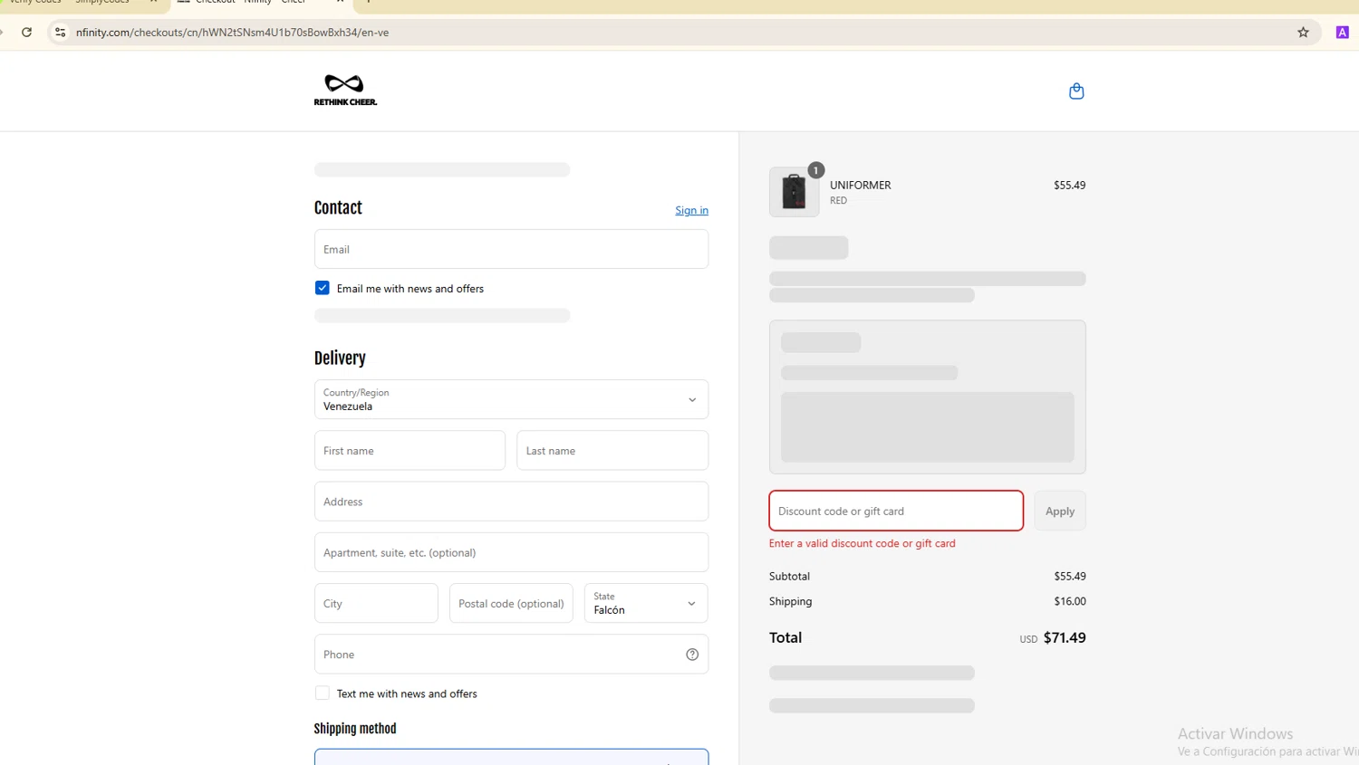 Nfinity coupon code screenshot showing code 5OFF applied at Nfinity checkout page. Uploaded by SimplyCodes community member ScanGenius949 on Sep 12, 2025