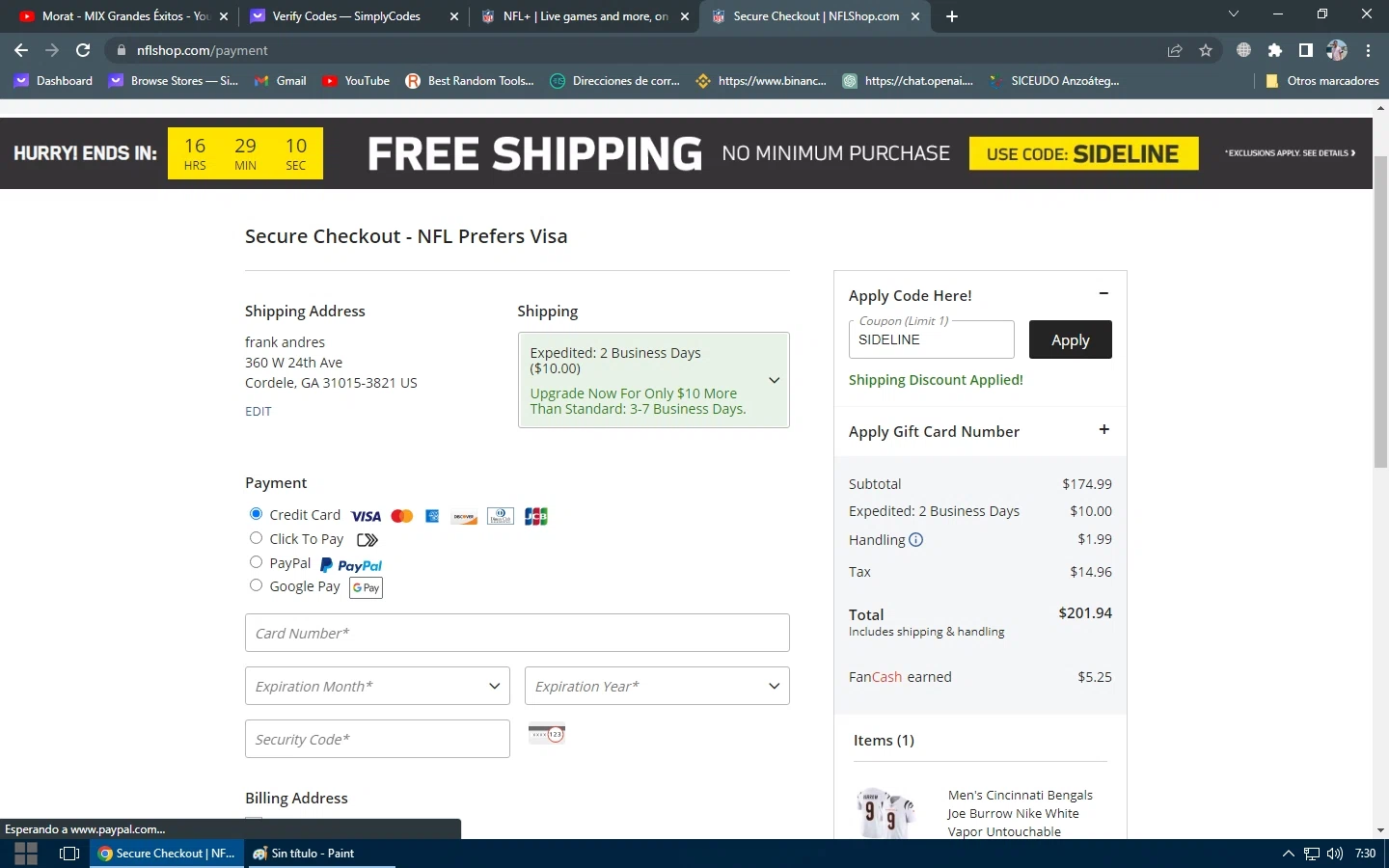 NFL+ checkout page showing NFL+ coupon code box | Screenshot taken by SimplyCodes community member on May 30, 2023