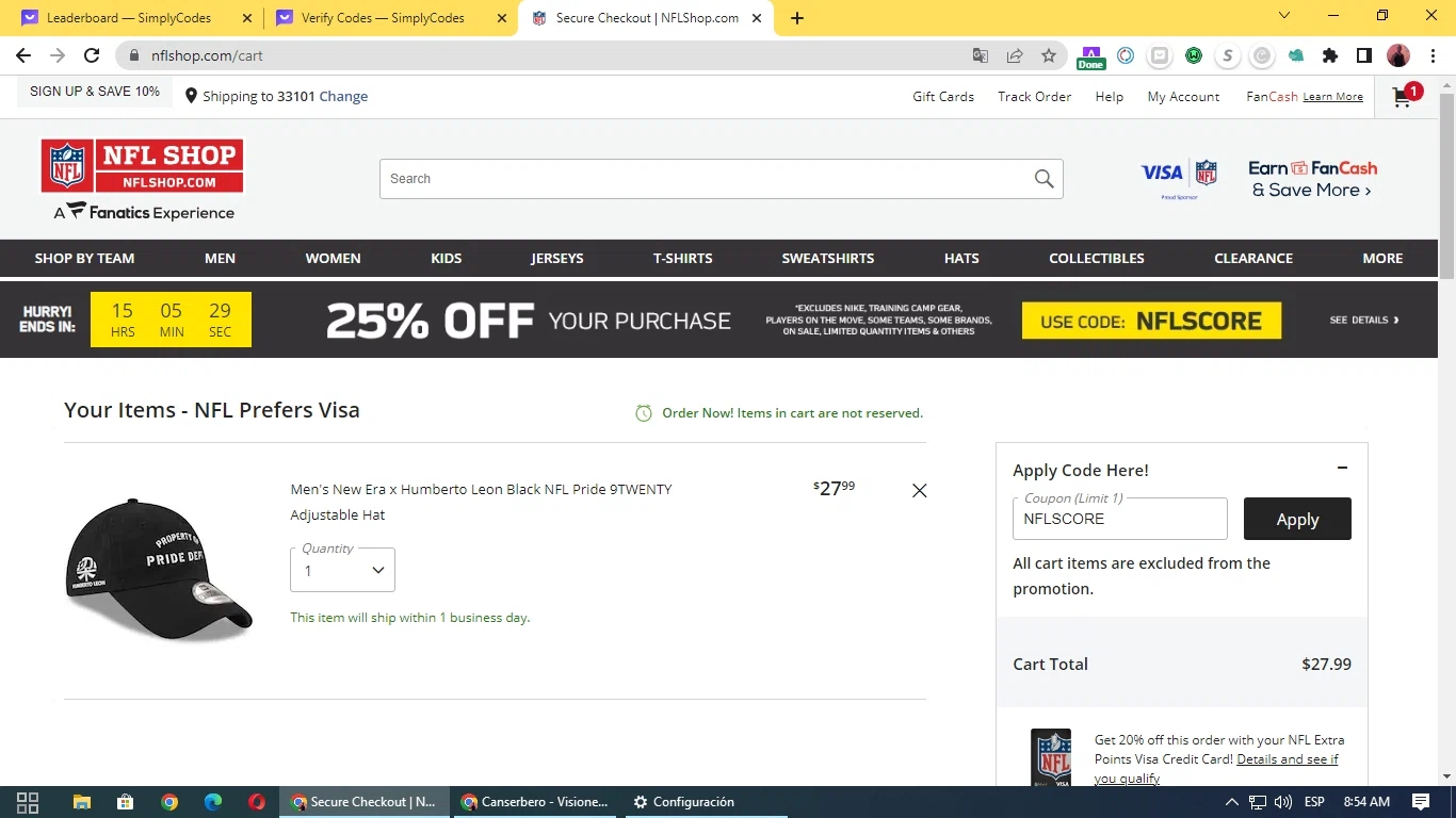 NFL+ checkout page showing NFL+ coupon code box | Screenshot taken by SimplyCodes community member on Jun 25, 2023