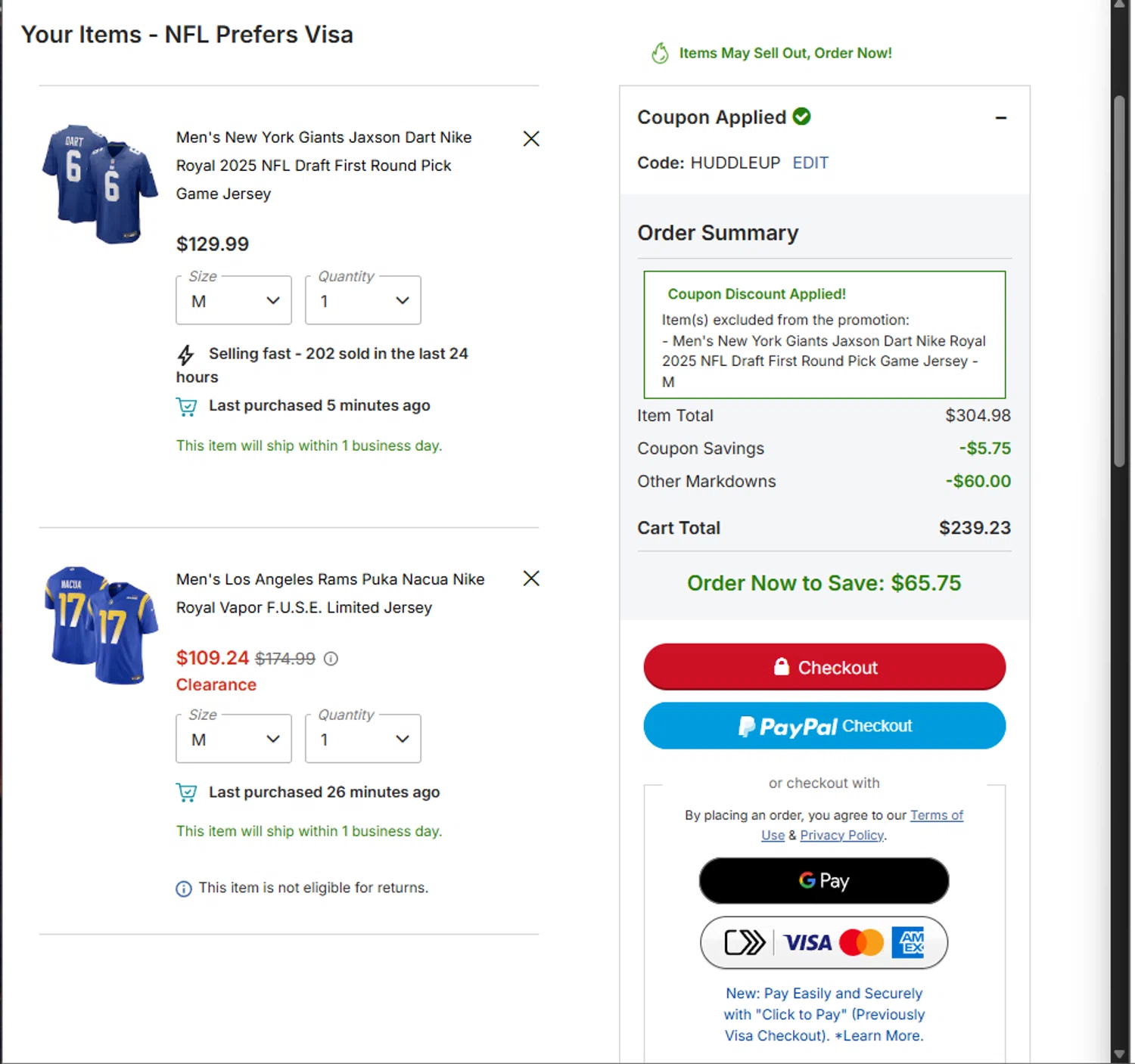 NFL+ coupon code screenshot showing code HUDDLEUP applied at NFL+ checkout page. Uploaded by SimplyCodes community member PillarsofCreation on Oct 2, 2025