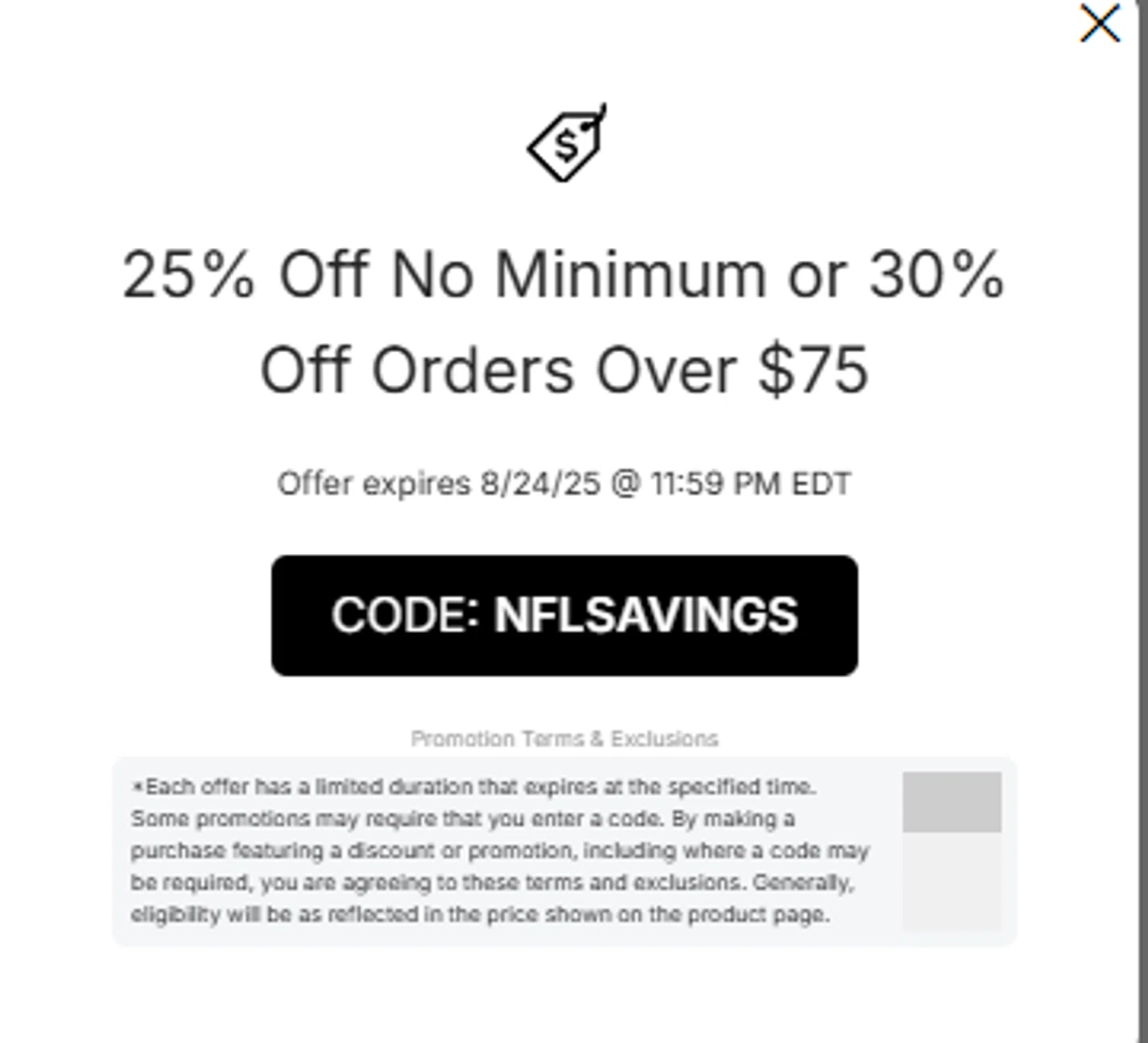 NFLShop.com promo code screenshot showing code NFLSAVINGS applied at NFLShop.com checkout page. Uploaded by SimplyCodes community member ______ on Aug 22, 2025