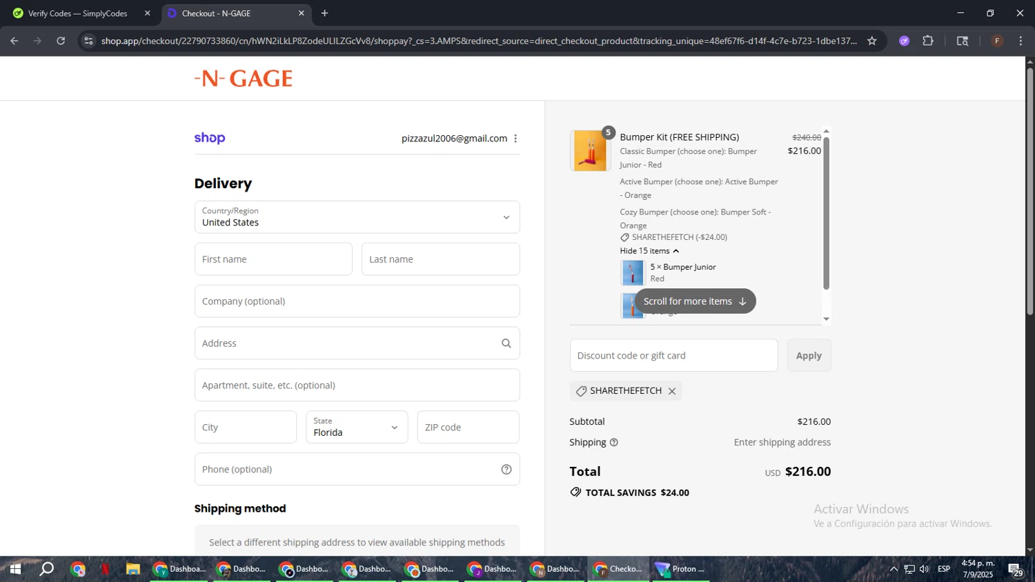 N-GAGE Brand promo code screenshot showing code SHARETHEFETCH applied at N-GAGE Brand checkout page. Uploaded by SimplyCodes community member ExtraordinaryHunter3076 on Sep 7, 2025