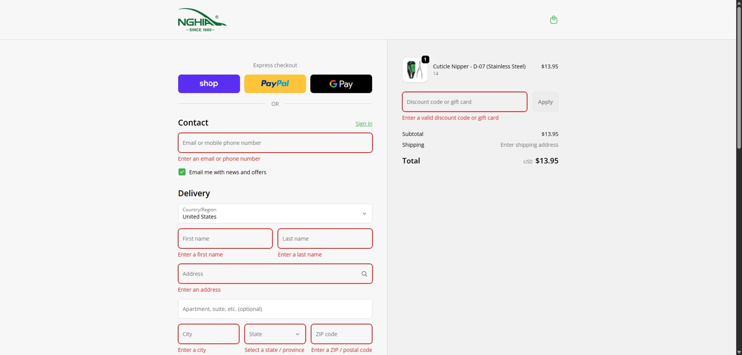 Nghia Nippers USA promo code screenshot showing code cpt10 applied at Nghia Nippers USA checkout page. Uploaded by SimplyCodes community member SilverLynx3397 on Jan 3, 2026