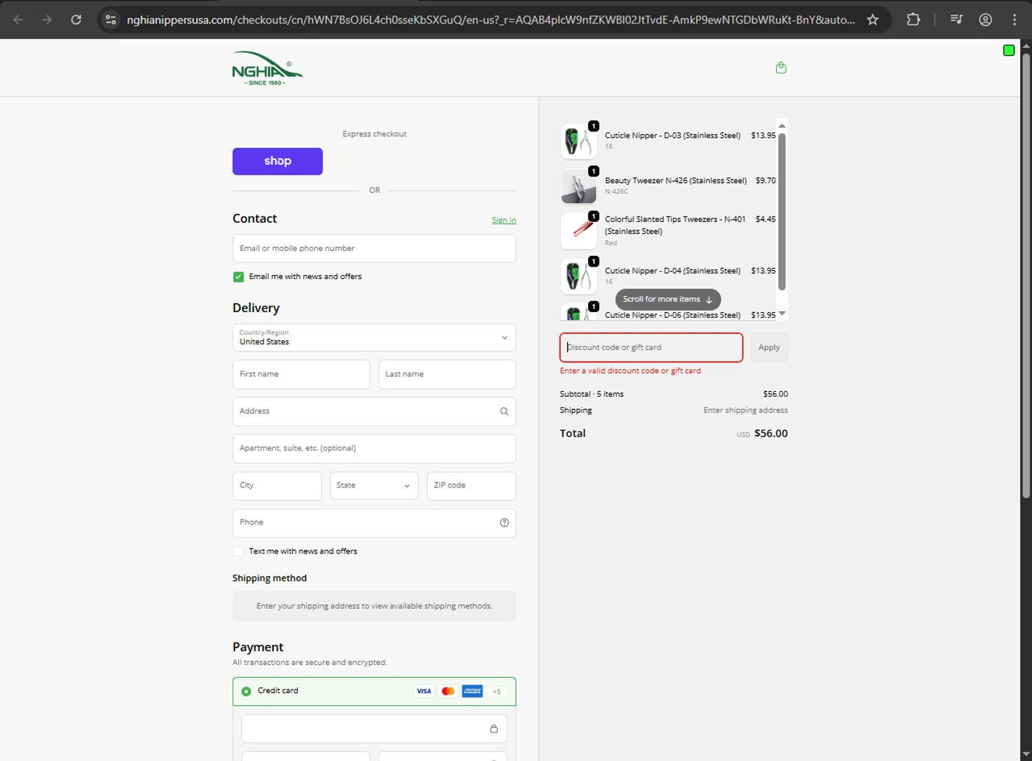 Nghia Nippers USA promo code screenshot showing code cpt10 applied at Nghia Nippers USA checkout page. Uploaded by SimplyCodes community member gokuyvegetta on Jan 3, 2026