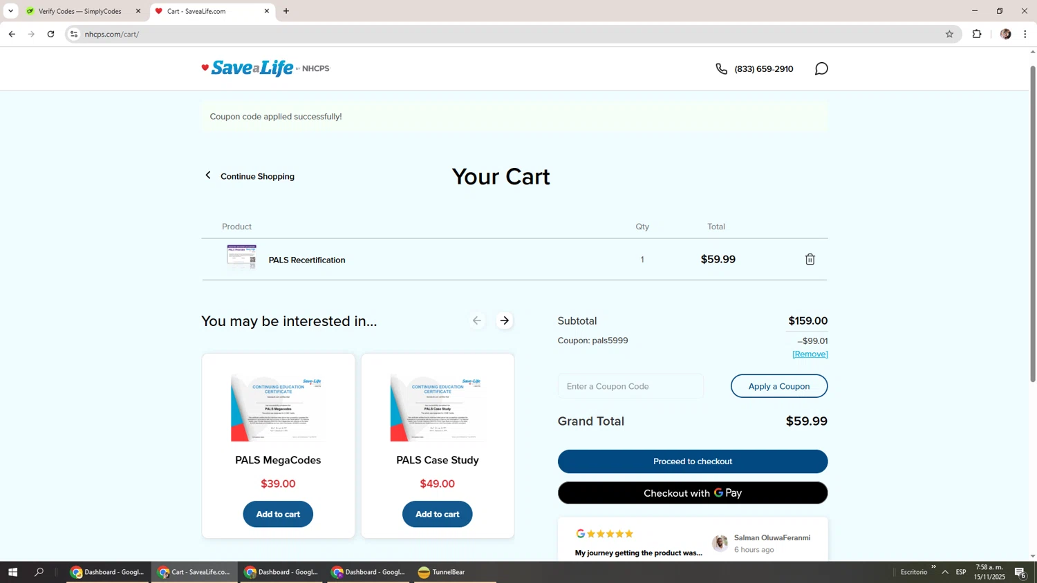 Nhcps.com discount code screenshot showing code PALS5999 applied at Nhcps.com checkout page. Uploaded by SimplyCodes community member Levi_Ackerman on Nov 15, 2025