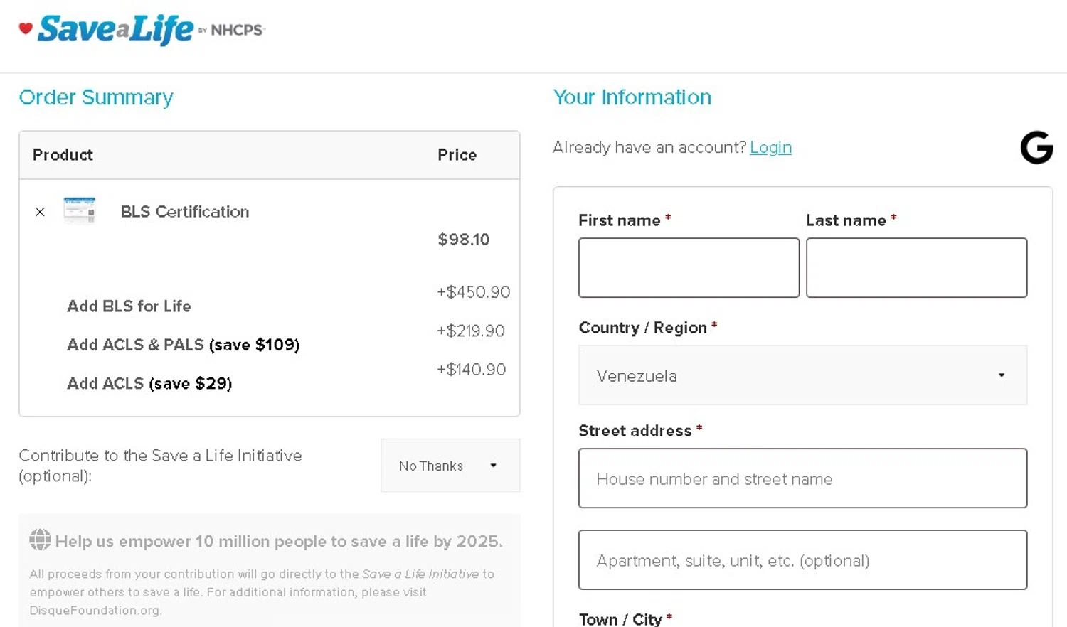 Nhcps.com discount code screenshot showing code BLSsms10 applied at Nhcps.com checkout page. Uploaded by SimplyCodes community member Elcompa on Oct 17, 2025