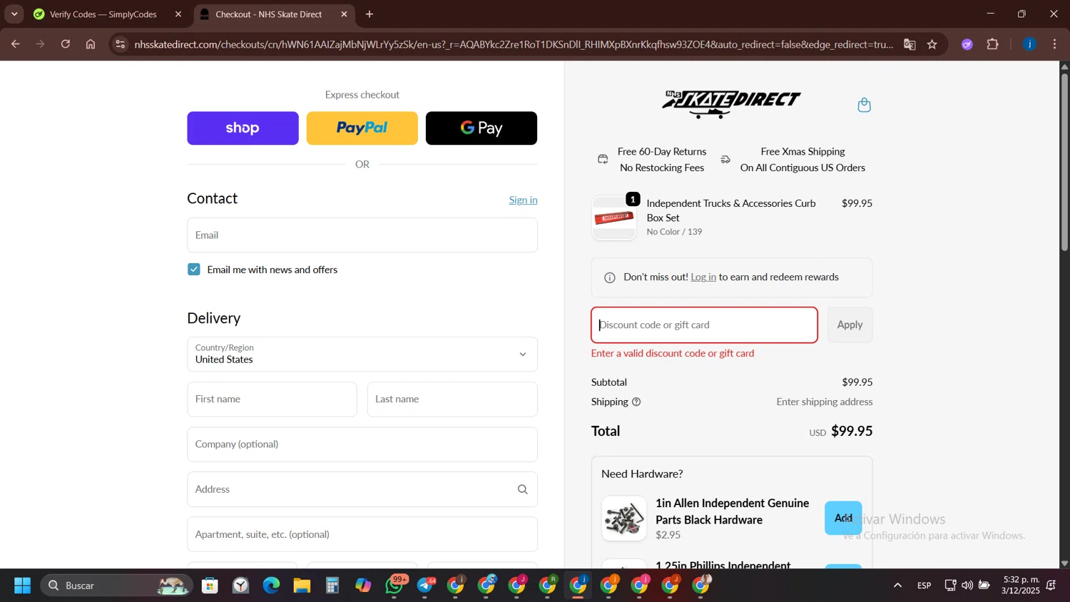 NHS Skate Direct discount code screenshot showing code save20 applied at NHS Skate Direct checkout page. Uploaded by SimplyCodes community member yameteqdasai on Dec 3, 2025