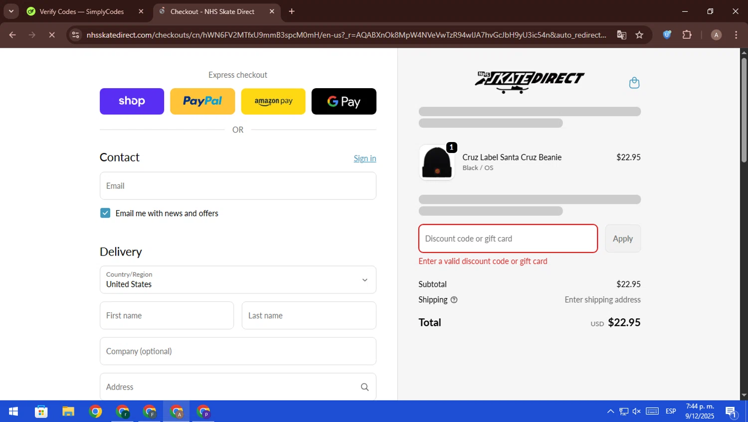 NHS Skate Direct discount code screenshot showing code hotheads applied at NHS Skate Direct checkout page. Uploaded by SimplyCodes community member ScanFalcon6148 on Dec 9, 2025