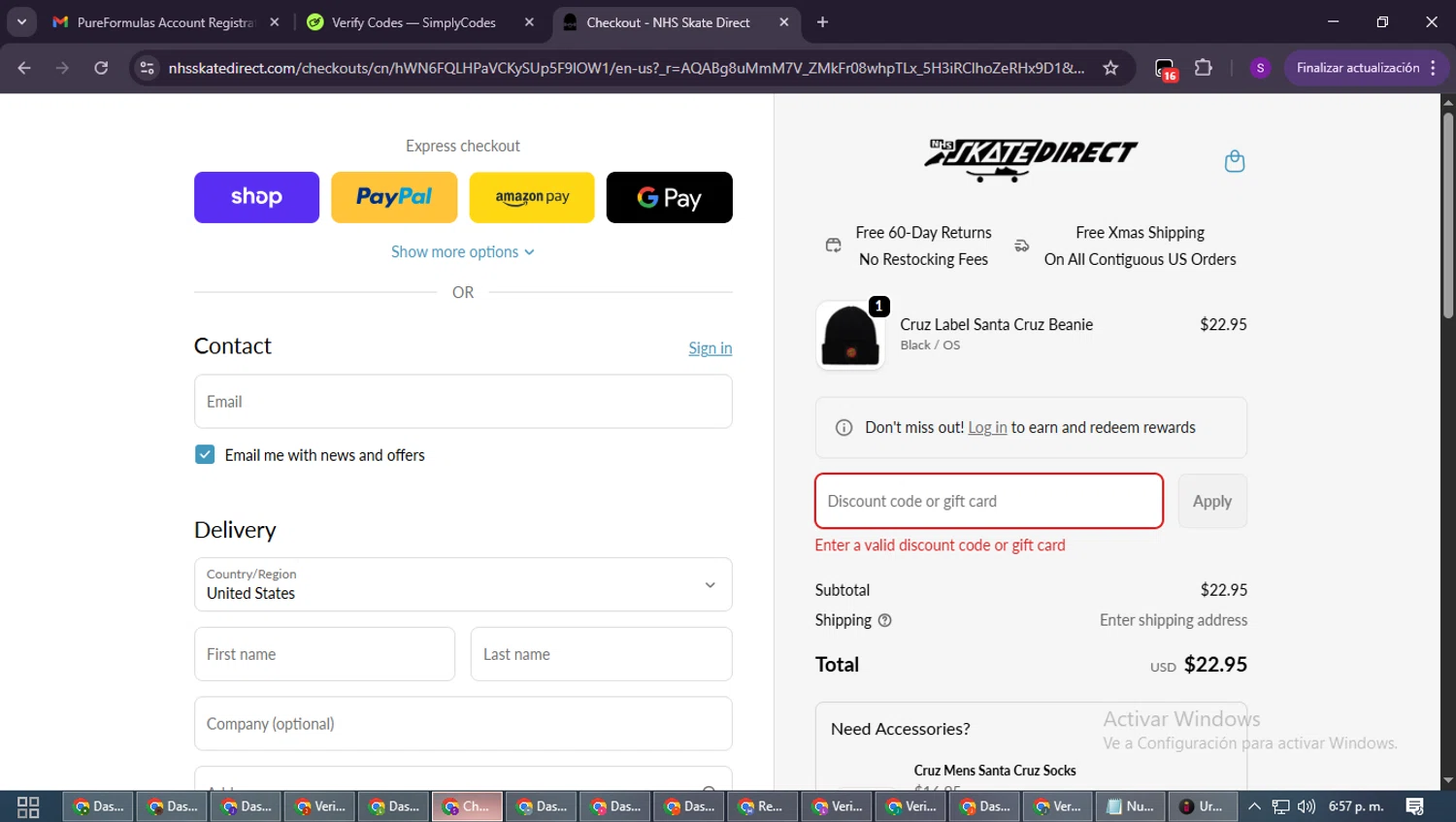 NHS Skate Direct discount code screenshot showing code hotheads applied at NHS Skate Direct checkout page. Uploaded by SimplyCodes community member ShieldWarden7838 on Dec 9, 2025
