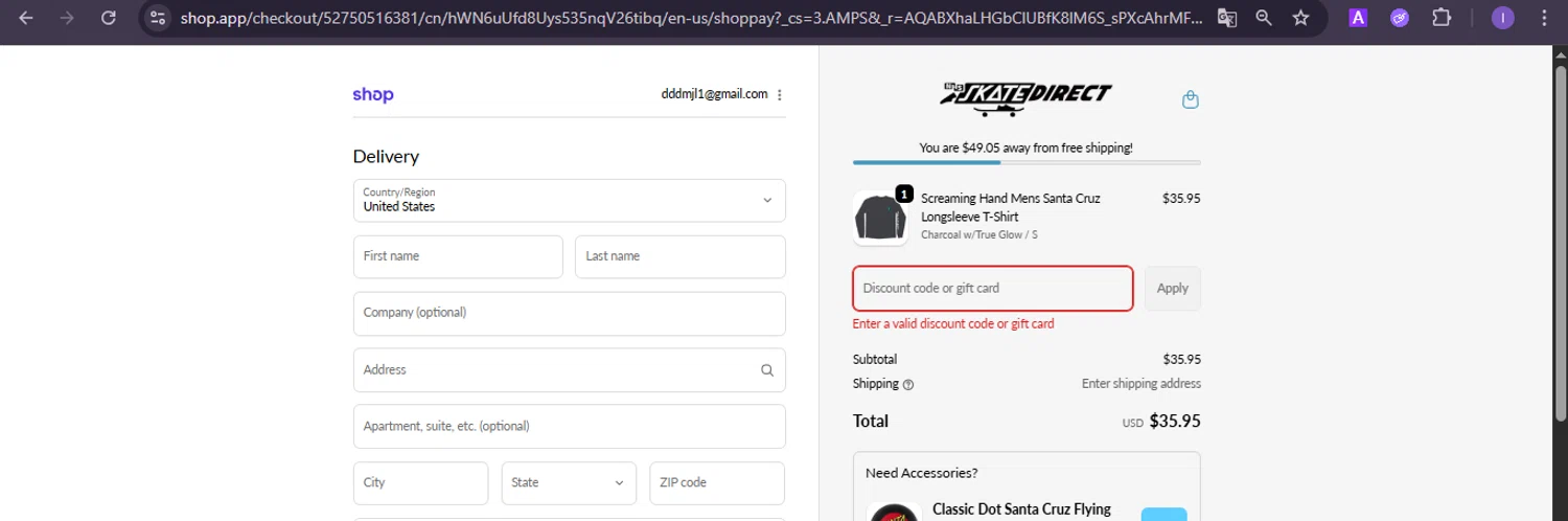 NHS Skate Direct discount code screenshot showing code stoked applied at NHS Skate Direct checkout page. Uploaded by SimplyCodes community member joineds on Dec 27, 2025