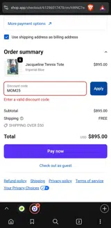 MOM25 coupon verification screenshot