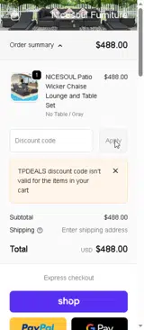 TPDEALS coupon verification screenshot