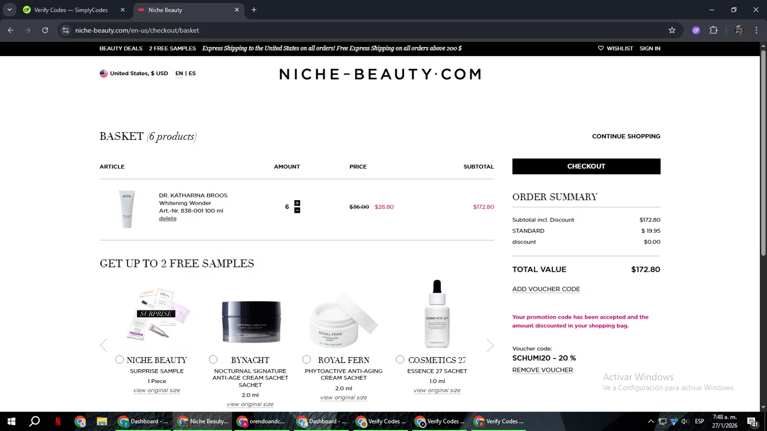 Niche - Beauty.com checkout page showing Niche - Beauty.com discount code box | Screenshot taken by SimplyCodes community member on Jan 27, 2026