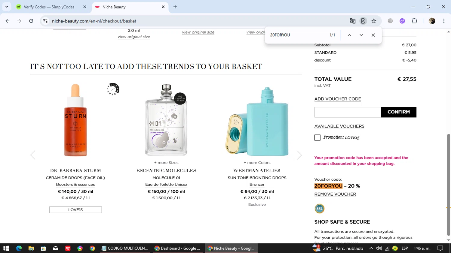 Niche - Beauty.com checkout page showing Niche - Beauty.com discount code box | Screenshot taken by SimplyCodes community member on Jan 31, 2026