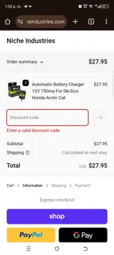 Niche Industries coupon verification screenshot