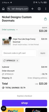 Spring20 coupon verification screenshot