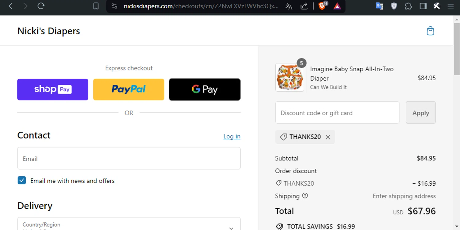 where to use Nicki's Diapers promo code box