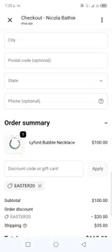 Easter20 coupon verification screenshot