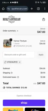 Nicole's Apothecary coupon verification screenshot