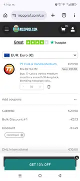 NICOPROF coupon verification screenshot