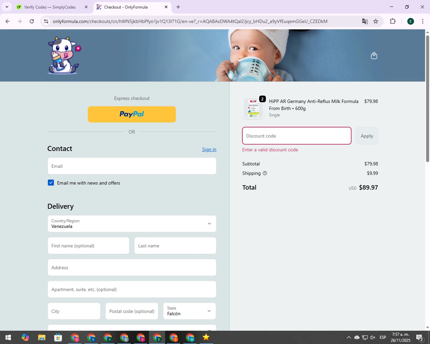 Nifty promo code screenshot showing code GETNIFTY25 applied at Nifty checkout page. Uploaded by SimplyCodes community member 000005 on Nov 26, 2025