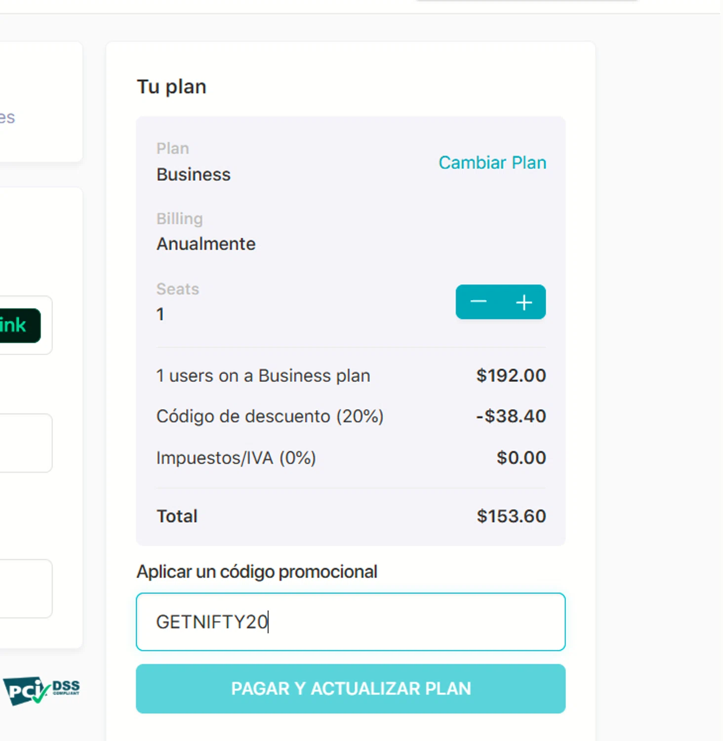 Nifty promo code screenshot showing code GETNIFTY20 applied at Nifty checkout page. Uploaded by SimplyCodes community member mangoBajito1543 on Aug 26, 2025