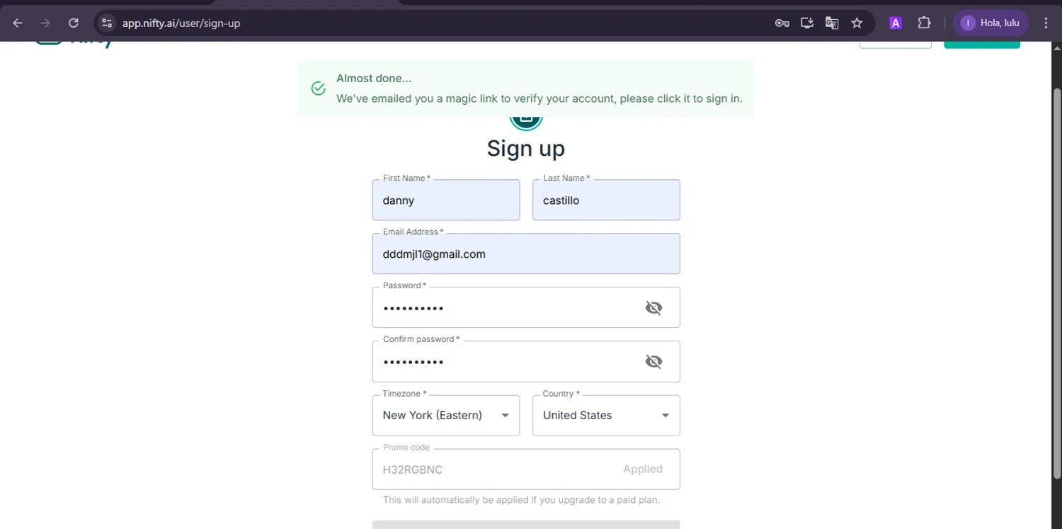 Nifty AI checkout page showing Nifty AI promo code box | Screenshot taken by SimplyCodes community member on Sep 22, 2025