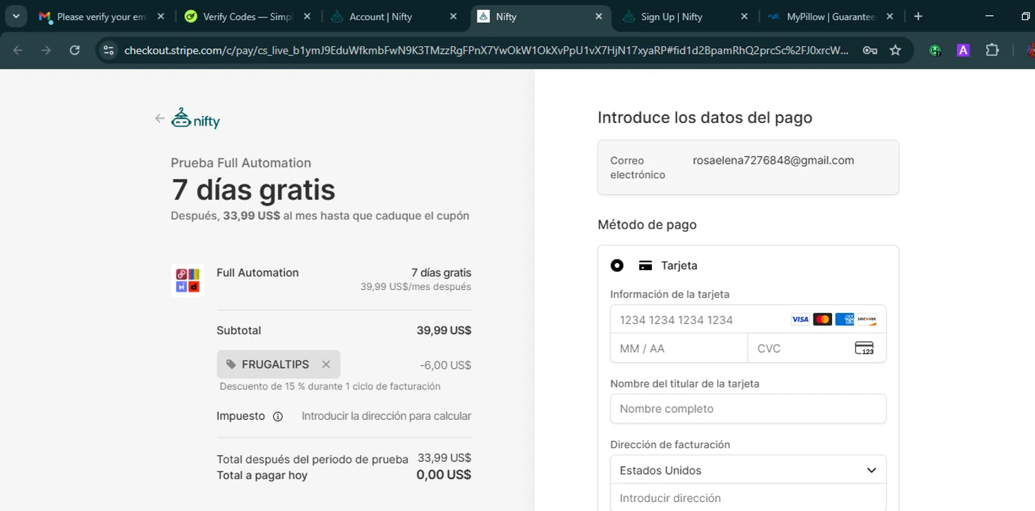 Nifty AI checkout page showing Nifty AI promo code box | Screenshot taken by SimplyCodes community member on Jan 8, 2026