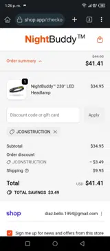 Jconstruction coupon verification screenshot