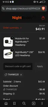 THANKS20 coupon verification screenshot