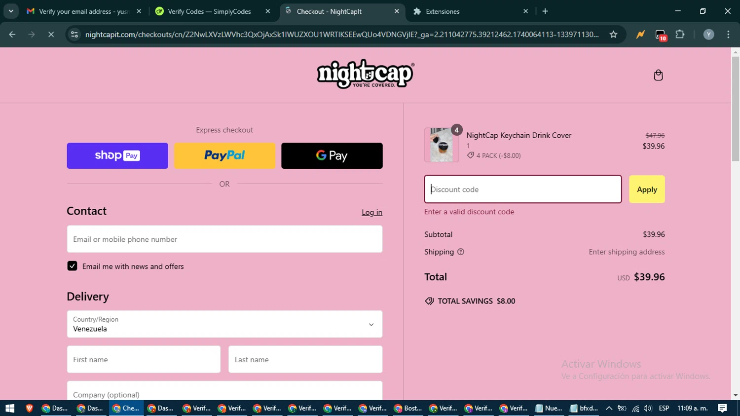 NightCap promo code screenshot showing code BROKEGIRL applied at NightCap checkout page. Uploaded by SimplyCodes community member MoneyTiger5162 on Feb 20, 2025