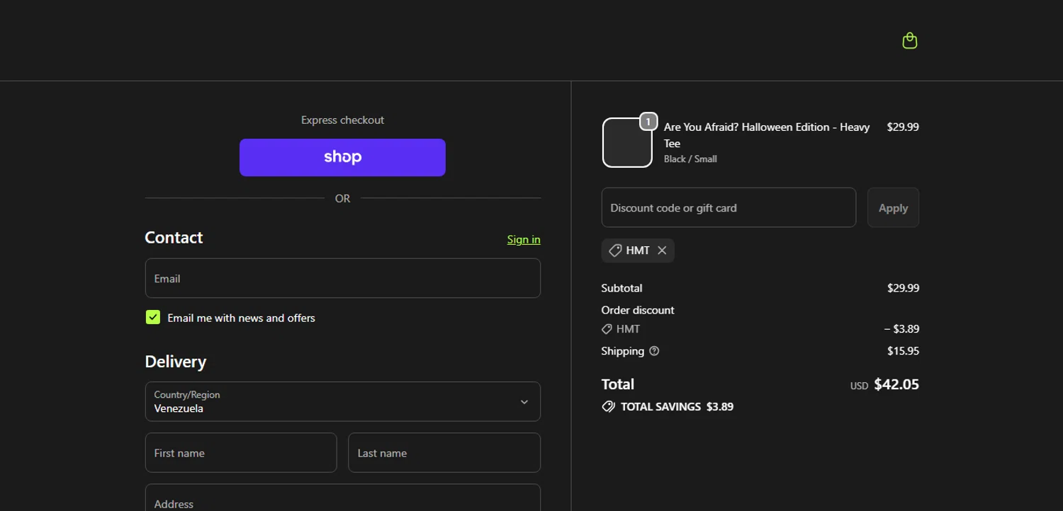 Night Channels discount code screenshot showing code HMT applied at Night Channels checkout page. Uploaded by SimplyCodes community member MoneyHunter5624 on Oct 16, 2025
