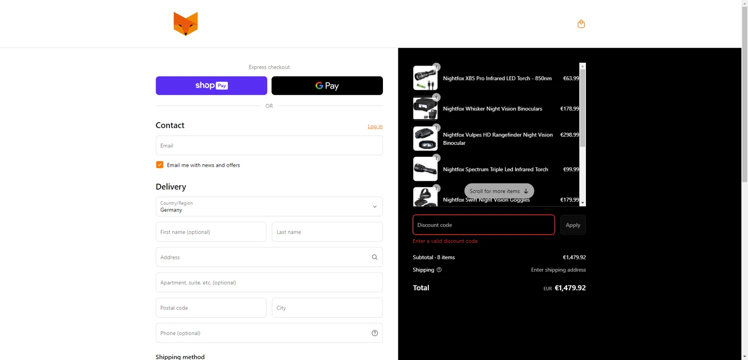 Nightfox promo code screenshot showing code NIGHT56H863 applied at Nightfox checkout page. Uploaded by SimplyCodes community member DiscountWarden480 on May 28, 2025