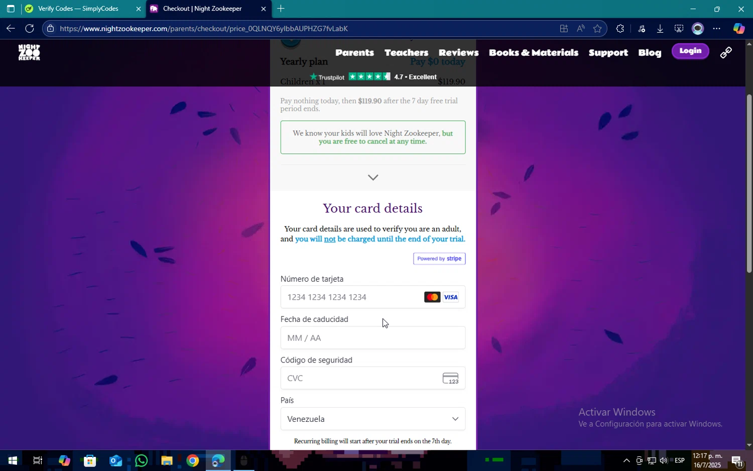 Night Zookeeper coupon code screenshot showing code TEACHER30 applied at Night Zookeeper checkout page. Uploaded by SimplyCodes community member SOPACONPAN on Jul 16, 2025