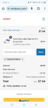 VIOLETSTON15 coupon verification screenshot