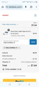 EMZJOURNAL15 coupon verification screenshot