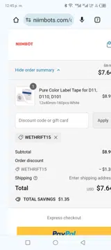 WETHRIFT15 coupon verification screenshot