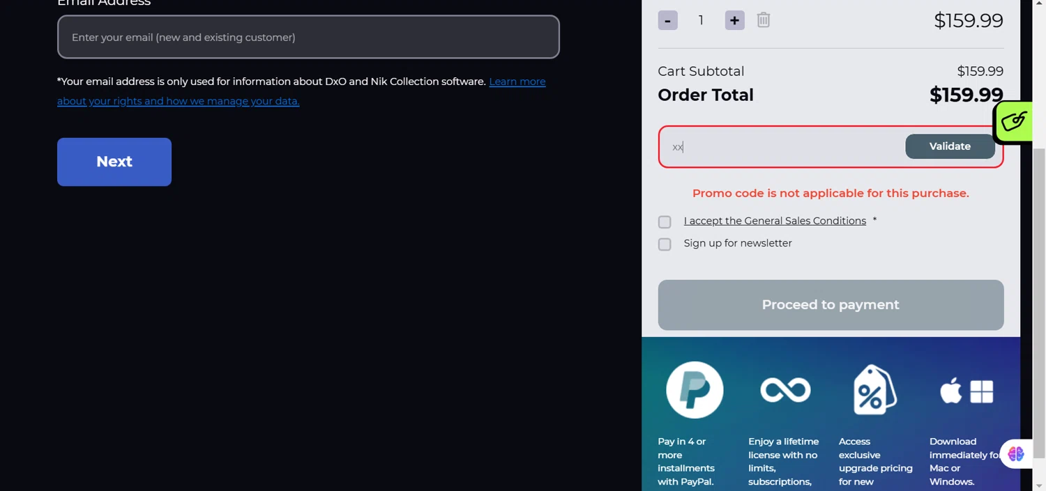 Nik Collection promo code screenshot showing code LAUNCH-OFFER-DPL4 applied at Nik Collection checkout page. Uploaded by SimplyCodes community member TokenMonarch4470 on Mar 31, 2025