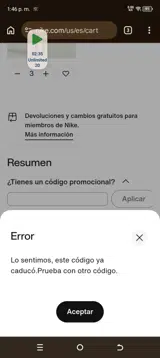 Nike Factory Store coupon verification screenshot