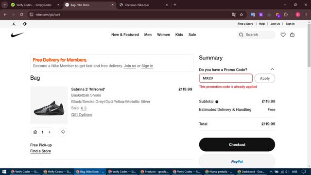 Nike Factory Store checkout page showing Nike Factory Store promo code box | Screenshot taken by SimplyCodes community member on Feb 24, 2025