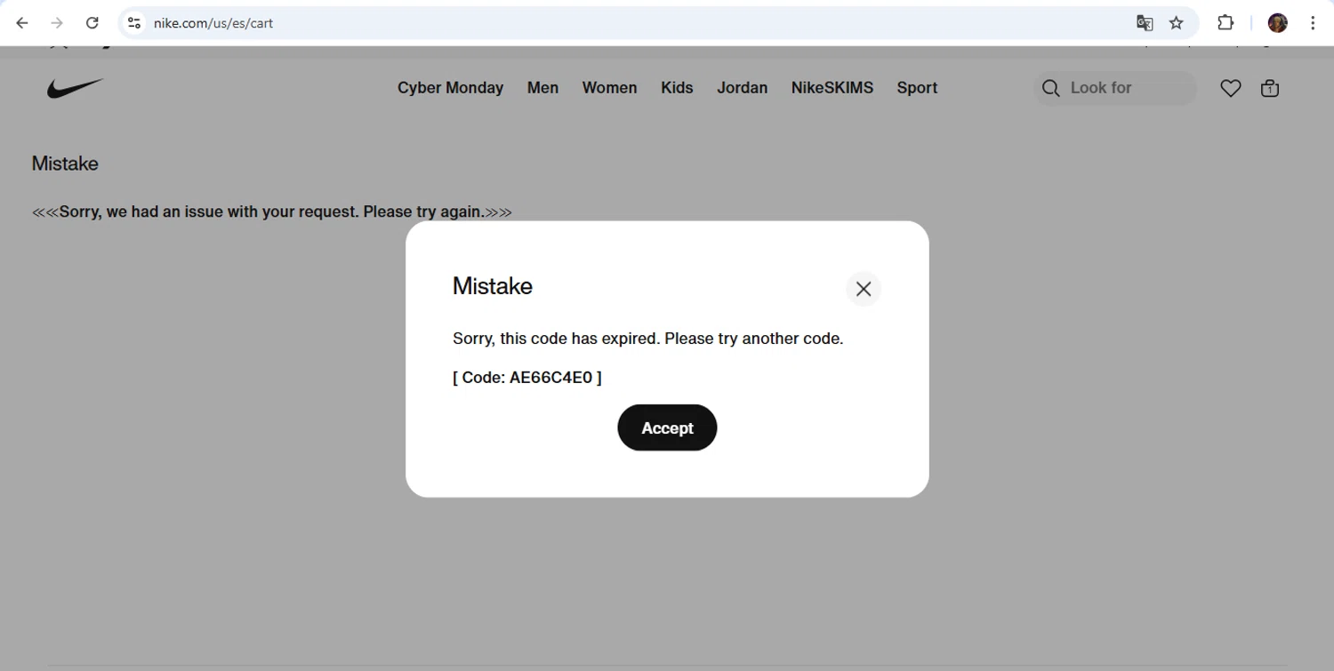 Nike Factory Store promo code screenshot showing code BFRIDAY applied at Nike Factory Store checkout page. Uploaded by SimplyCodes community member JakePerrox on Dec 5, 2025