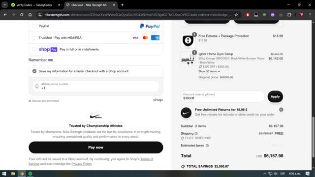 Nike Strength checkout page showing Nike Strength discount code box | Screenshot taken by SimplyCodes community member on May 26, 2025