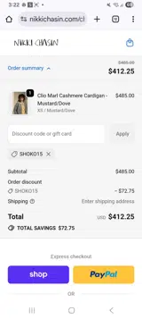 Shoko15 coupon verification screenshot