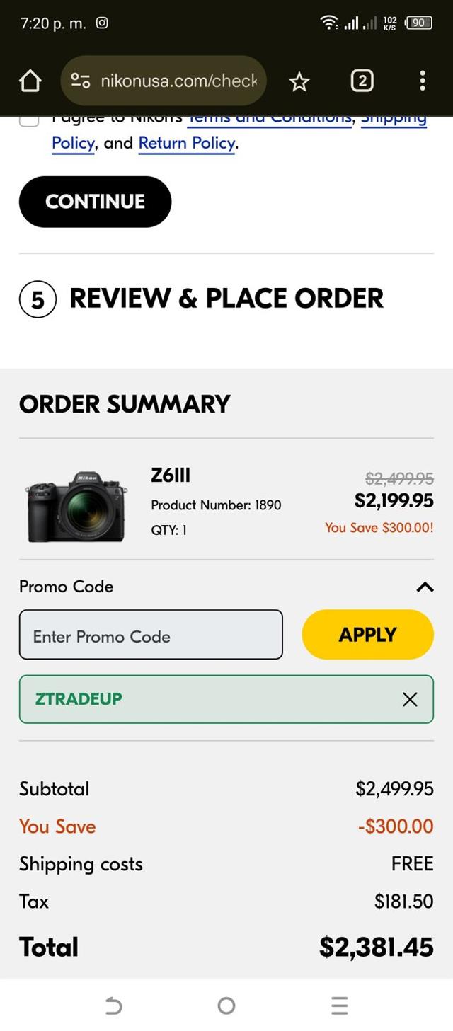 Nikon checkout page showing Nikon promo code box | Screenshot taken by SimplyCodes community member on Dec 4, 2024