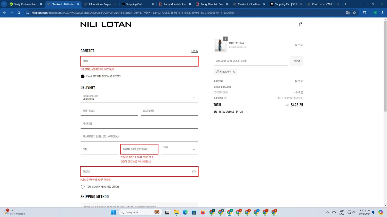 where to use Nili Lotan promo code box