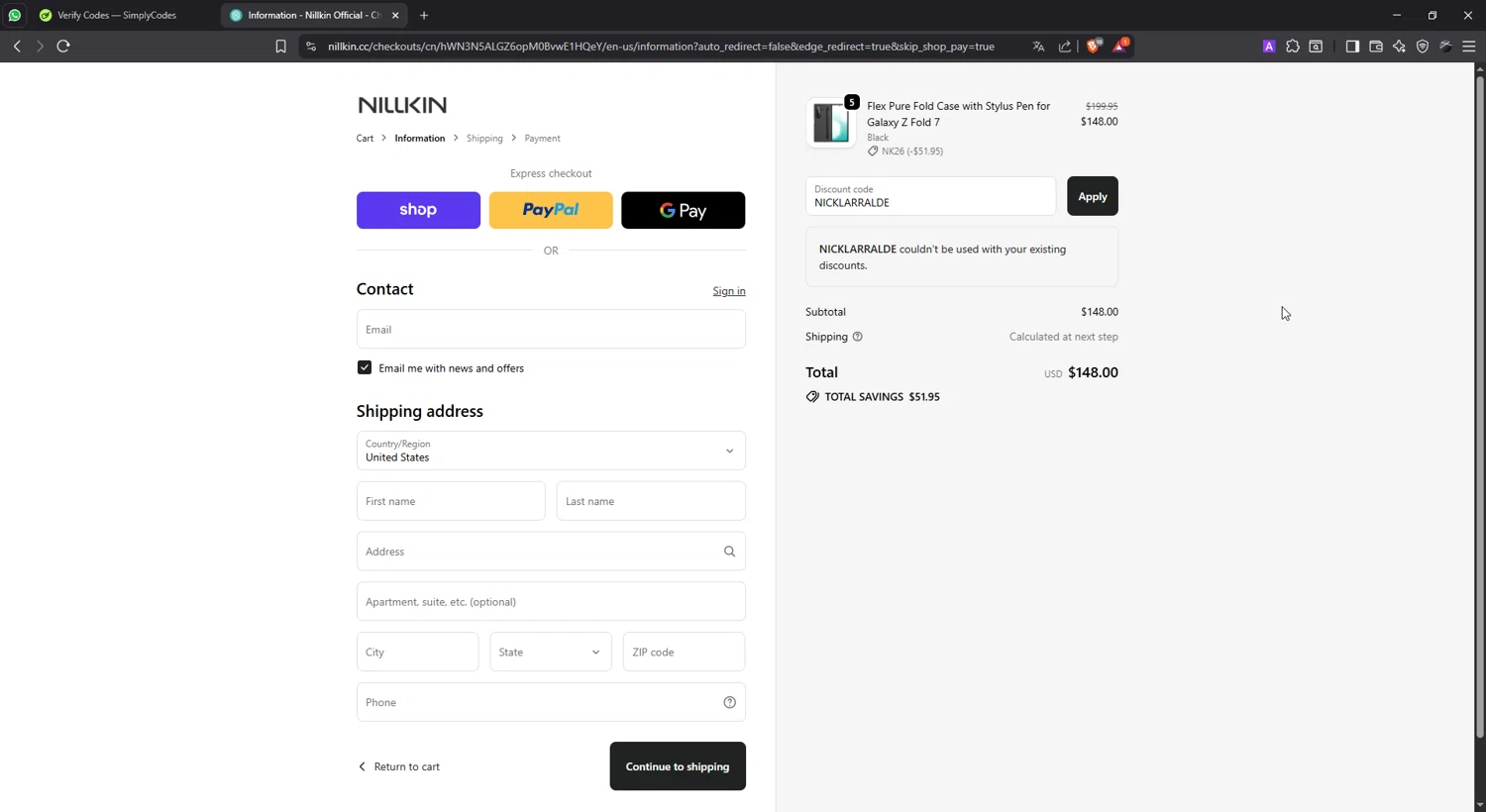 Nillkin discount code screenshot showing code NICKLARRALDE applied at Nillkin checkout page. Uploaded by SimplyCodes community member lisethchirino on Sep 25, 2025