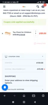 Nilo Toys coupon verification screenshot