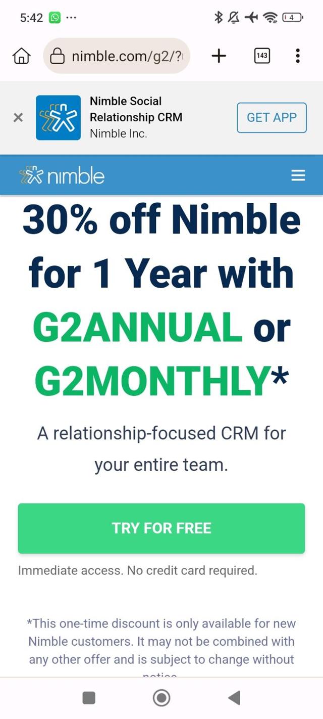 Nimble checkout page showing Nimble discount code box | Screenshot taken by SimplyCodes community member on Mar 8, 2025